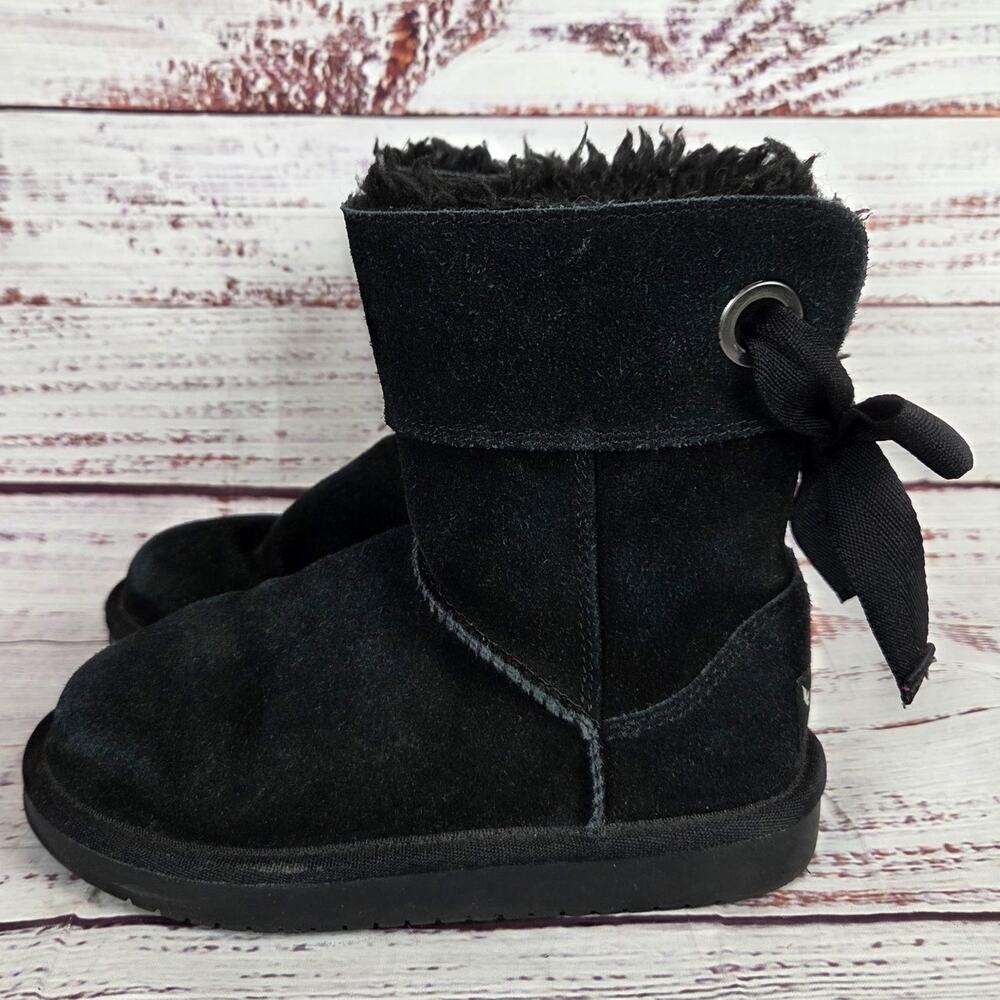 Kids Koolaburra by Ugg Andrah Short Sherpa Line Black Boots 12 Warm Cozy Slip in